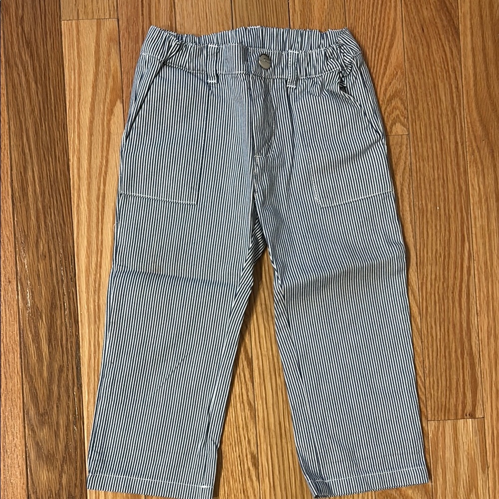Jacadi Blue and White Casual Elastic Waist Bottoms with Cuffed Hem